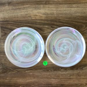 Set Of Two Large Iridescent Dinner Plates With Pearl Swirl Design